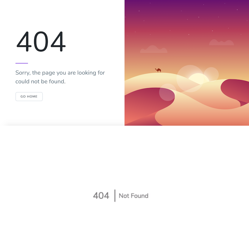 Laravel 5.7 404 view (top) and 5.8 404 view (bottom)